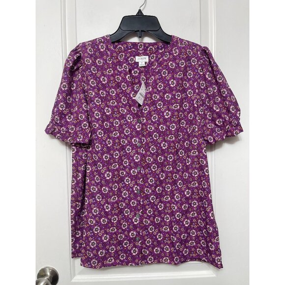J Crew Factory Floral Print Puff-sleeve Blouse in Purple Sweet Size S - Picture 3 of 11
